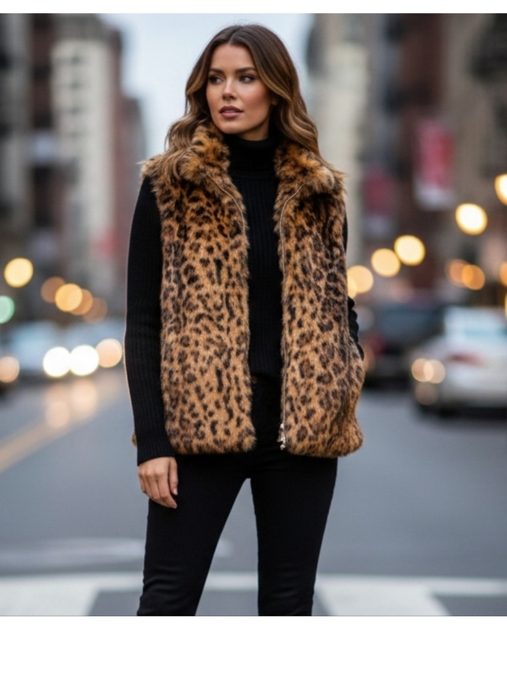 J. Crew Leopard Print Plush Faux Fur Zip Vest Cozy Boho Chic Glam Luxe Indie